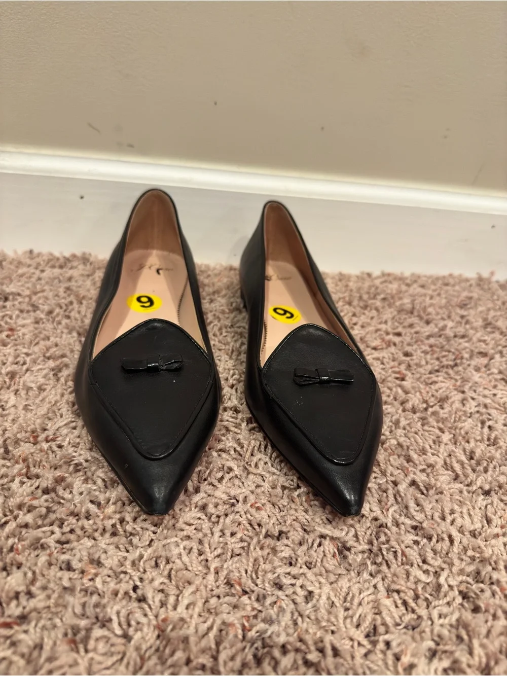 J.Crew Black Leather Bow‎ Pointed Toe Flats Loafers Size 9 NWOB
